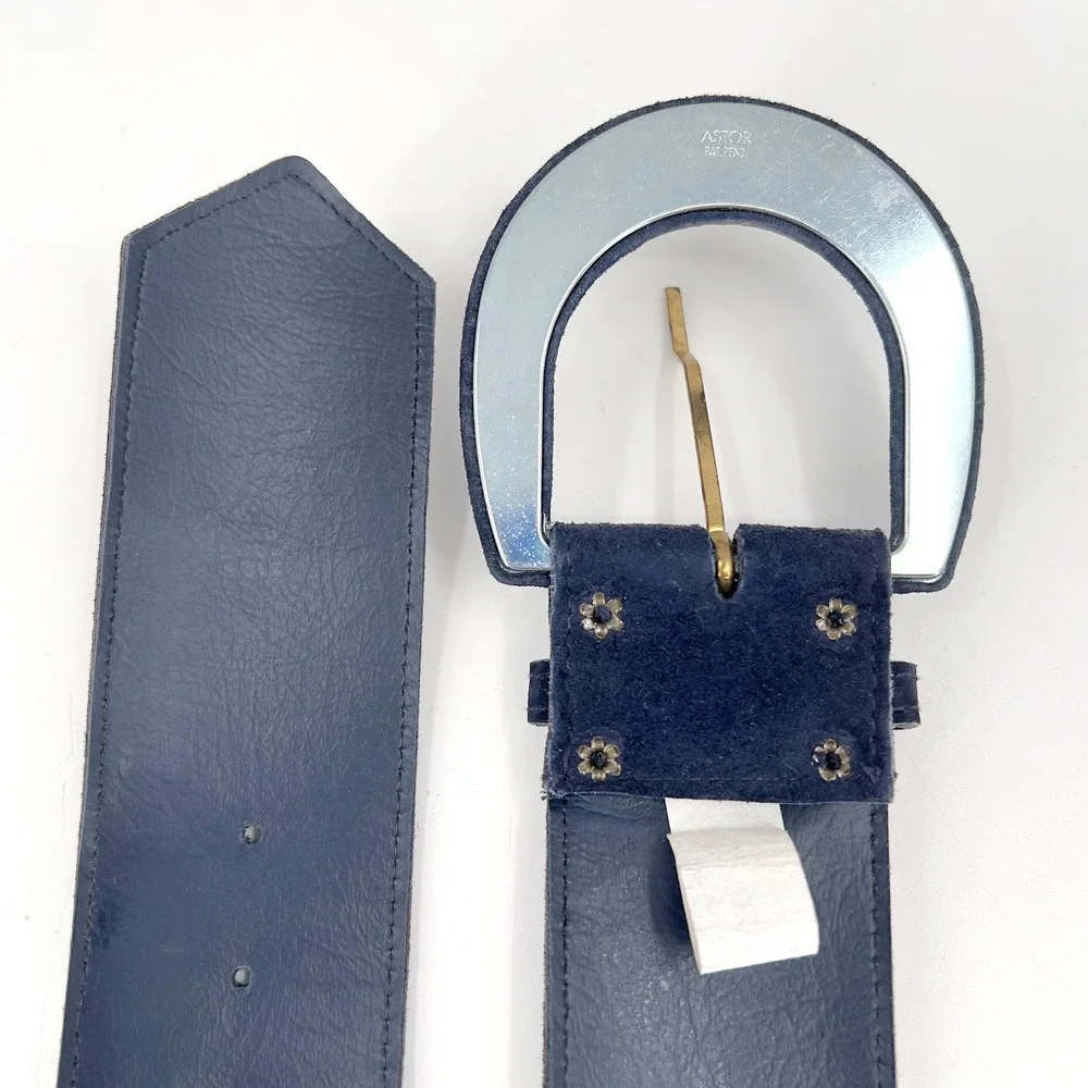 Wide Belt Womens S Navy Blue Suede 6 Astor Vintage 80s Retro Waist Cincher